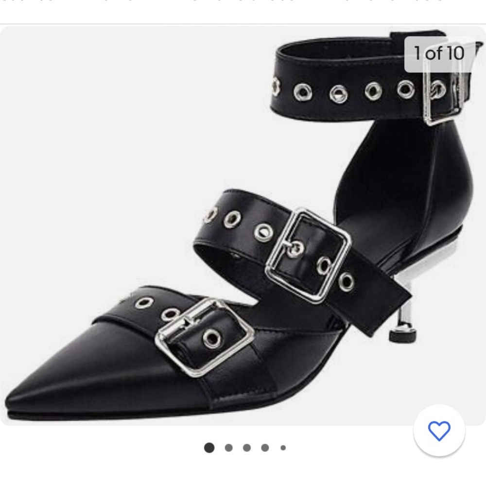(1760) Waucuw Women's Studded Buckle Ankle Strap Kitten Heel Shoes Pumps NWOT - Picture 9 of 13